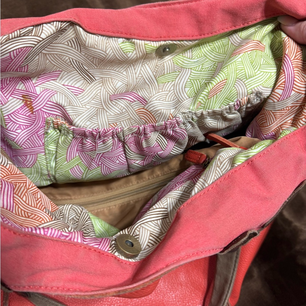 Dark Coral Hobo Bag with Leather Handles - Picture 11 of 11